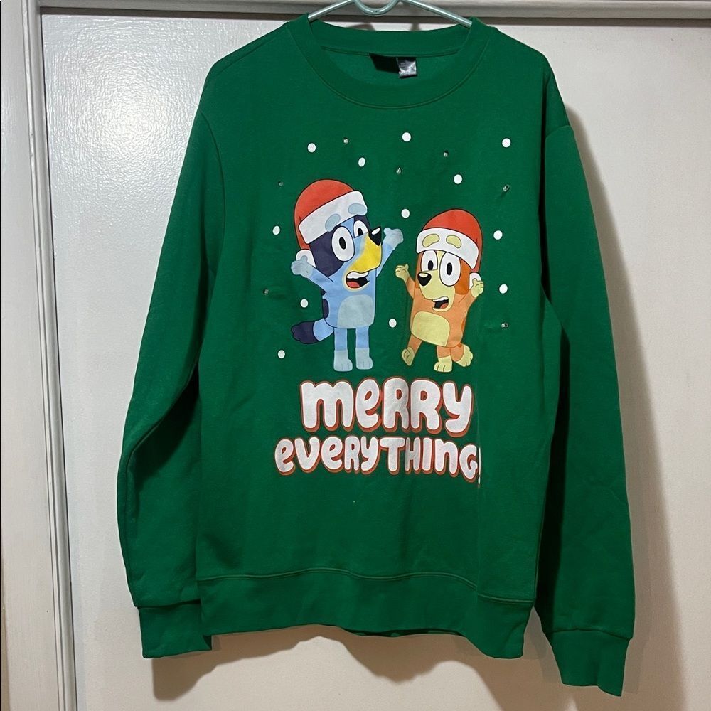 Bluey Christmas Vibrant Green Sweatshirt large